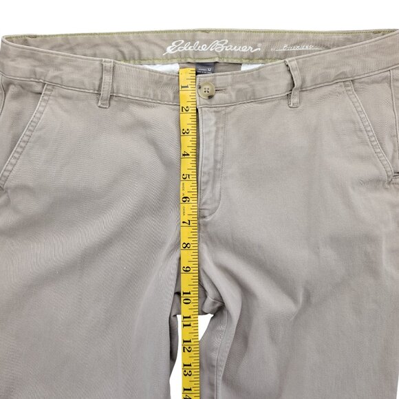 Eddie Bauer Boyfriend Chino Pants Womens Khaki Beige Flat Front Size 12 - Picture 9 of 11